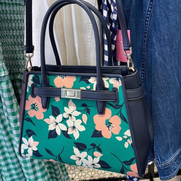 Kate Spade Lucia Lily Blooms Medium Satchel Green Multi - Picture 13 of 16